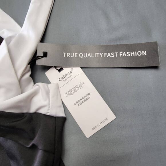 Celmia Collection Black White Pant Jumpsuit NEW Romper Stretch Womens Size L Zip - Picture 3 of 13